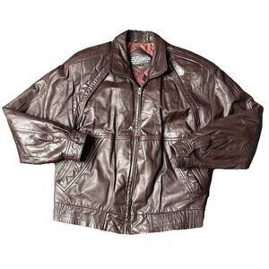 Vintage Members Only Brown Leather Bomber Jacket Mens Size 40 Classic Style